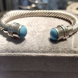 925 Sterling Silver and blue turquoise Mexican Bangle Bracelet